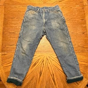 Vintage Mens LL Bean Fleece Lined Blue Denim Jeans Mens 36x32 Light Wash USA